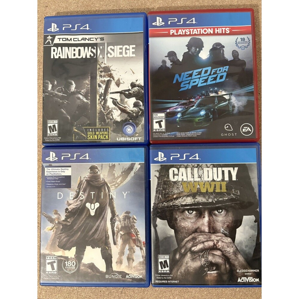 Sony PS4 Game Lot of 4 w/ Cases: COD WW2 | Need 4 Speed | Rainbow Six | Destiny